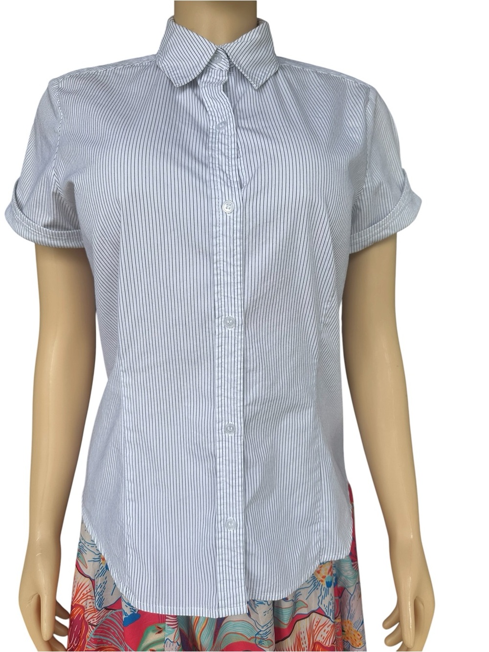 Liz Claiborne Classic Pin Striped Short-Sleeve Women’s Button-Down Fitted Shirt